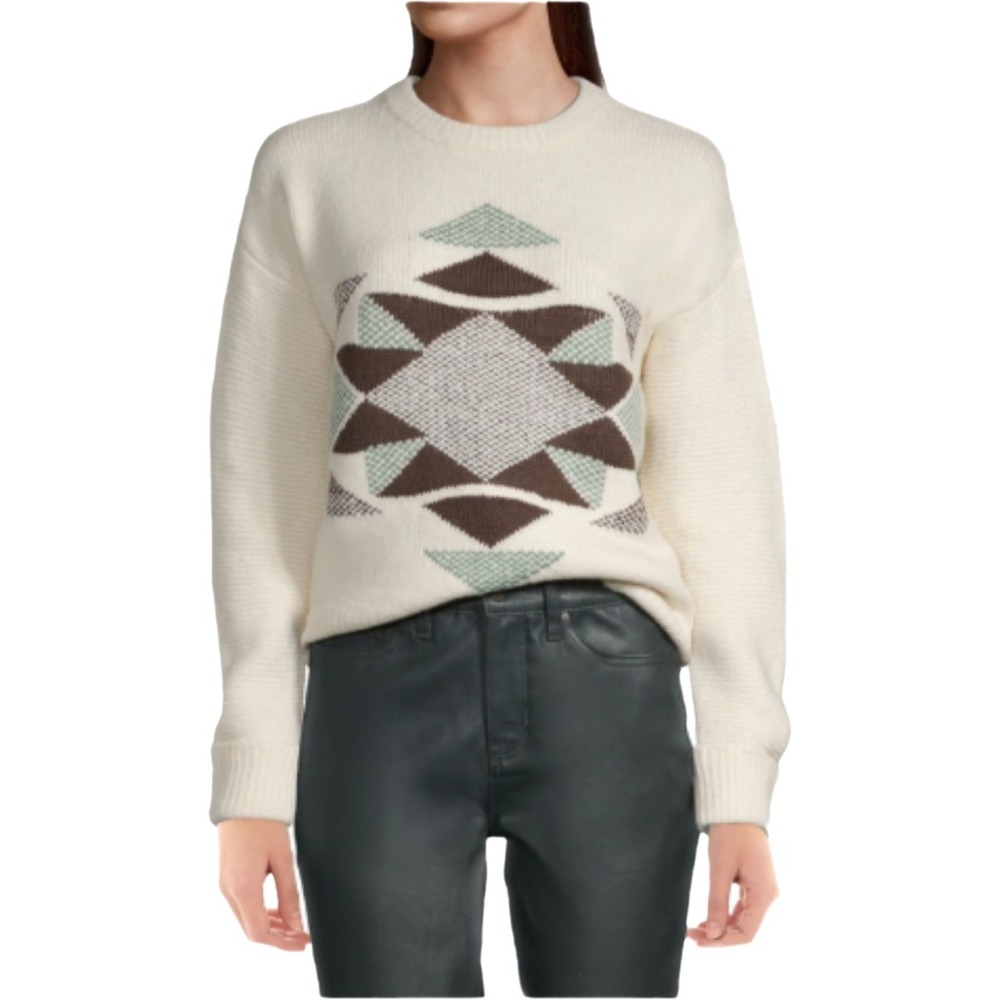 PLUS 3XL A.N.A A NEW APPROACH women's cream green brown fall Argyle boxy sweater